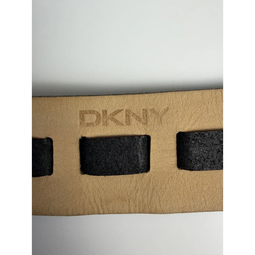 DKNY Womens Leather Wide Belt XL Black Silver Hardware Studded Statement 40